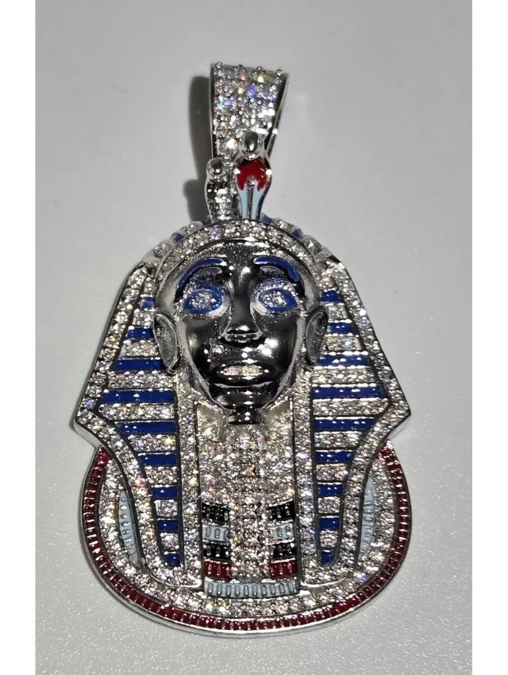 NEW 925 Sterling Silver VVS1 3.0ctw MOISSANITE Egyptian Pharaoh Pendant Enamel